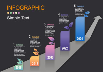 Poster - infographic vector illustration with graph bars arranged in a gray road heigt with arrows at the end