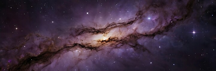 Unique space illustration background purple and pink themed nebulas and interstellar clouds with stars in distance