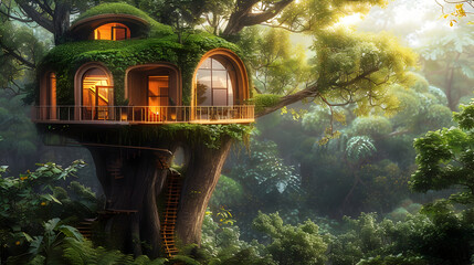 Poster - Treehouse in the Jungle - 3D Illustration