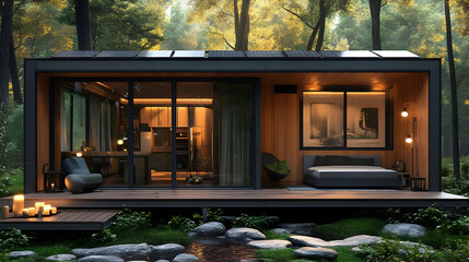 Canvas Print - Modern Cabin in the Woods 3D Illustration