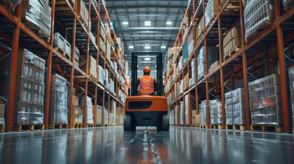 Wall Mural - The warehouse worker on forklift