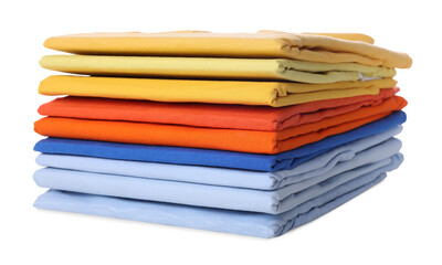 Sticker - Stack of clean colorful t-shirts isolated on white