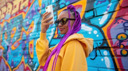 Wall Mural - The woman with purple braids