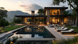 © Siasart Studio - Modern home with pool and mountain views at sunset.