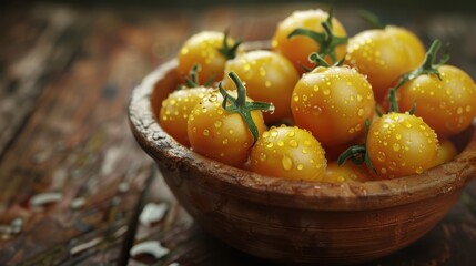 Wall Mural - The wooden bowl of tomatoes