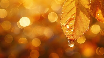 Poster - The autumn leaf with droplet