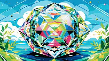 Wall Mural - Colorful Geometric Diamond Illustration with Nature Elements