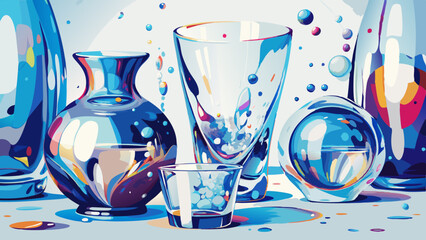 Wall Mural - Colorful Abstract Glassware Art Illustration with Vibrant Backdrop