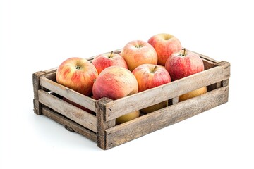 Wall Mural - Wooden case with fresh apples isolated on white background