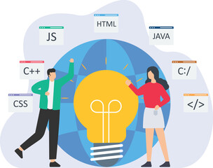 Wall Mural - Web development, Programmer or developer create code programming language. Programming and engineering team development concept
