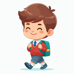 Smiling school children boys and girls with backpacks and books set isolated vector illustration