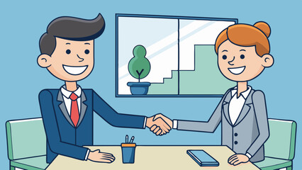 Wall Mural - businesspeople handshaking after negotiation vector illustration