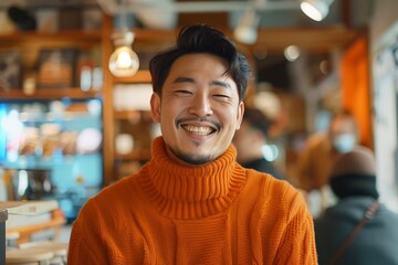 Wall Mural - Smiling Man in Cafe