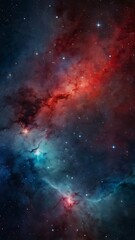 Unique space illustration background red and blue themed nebulas and interstellar clouds with stars in distance