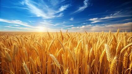 Wall Mural - Tall, golden wheat field under a clear blue sky, Agriculture, Farming, Harvest, Crops, Grains, Growth, Bread, Field, Rural