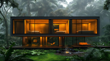 Sticker - Modern House in the Jungle 3D Illustration