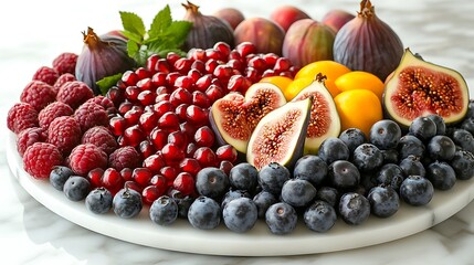 Vibrant red, blue, and green berries overflow in white bowl, tempting summer dessert