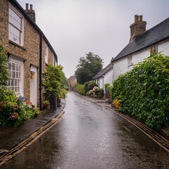 Wall Mural - a British house in the rain, AI generated