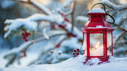 Wall Mural - Vintage lantern on Christmas blue background