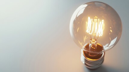 Poster - A glowing lightbulb casts a soft shadow, emphasizing its bright filaments against a clean white background, perfect for highlighting modern design and illumination concepts