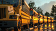 © julia_aldo - Line of School Buses in the Evening, Ready for Next Day