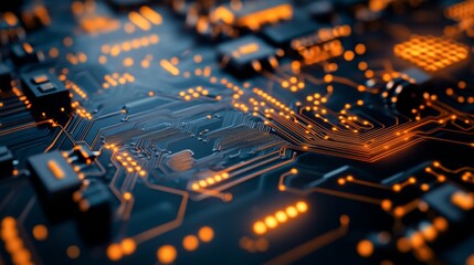 Poster - An intricately designed electronic circuit board glows with luminous components, displaying detailed connections that power electronic devices