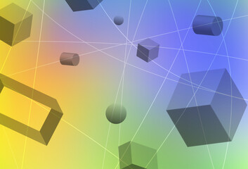 Poster - Light Multicolor vector background with 3D cubes, cylinders, spheres, rectangles.
