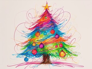 Wall Mural - Christmas tree in chaotic scribbles crayon drawing style