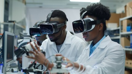 - students engaged in virtual reality experimentation in a modern science laboratory