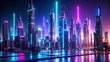 © Selene Studio - Abstract digital render of a futuristic cityscape with glowing neon lights and skyscrapers, futuristic, city