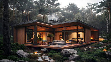 Poster - Modern Cabin in the Woods 3D Illustration