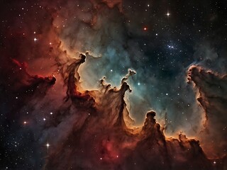 space illustration designed full of interstellar clouds and nebulas with orbits and unique views abs