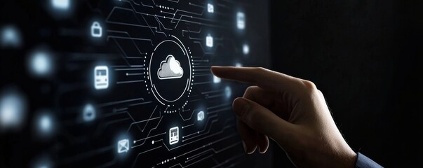Aufkleber - File backup, copy space on cloud service with hands and fingers touching