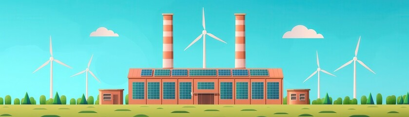 Renewable energy, control systems, flat design illustration