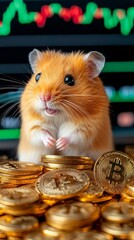 Poster - HAMSTER on a pile of bitcoin coins in front of a trading chart.