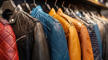 Row of mens leather jackets