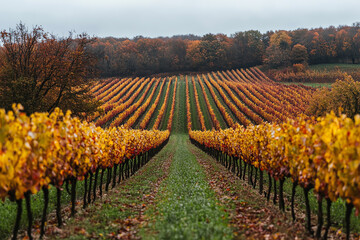 Sticker - Panoramic Autumn View of Vineyard with Colorful Foliage  