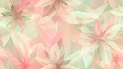 Fototapete - A close-up image of a floral design featuring geometric shapes and pastel colors. The background is a soft, light green, and the design features overlapping pink and white flower shapes. The flowers a