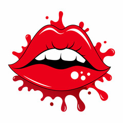 Wall Mural - red lips biting lip with dripping and splash vector illustration 