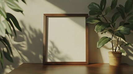 Poster - Closeup Minimalist Mockup Frame on Table in Vintage Study
