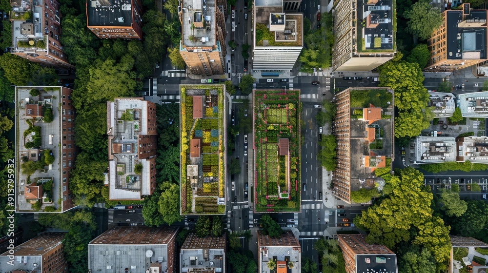 Urban Green Spaces: Aerial View of Parks, Green Roofs, and Community ...