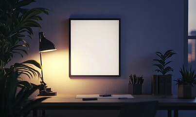 Poster - Closeup Minimalist Mockup Frame on Wall in Modern Office