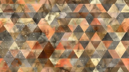 Poster - A seamless digital pattern featuring a geometric design of overlapping triangles in shades of brown, orange, and gray. The triangles are painted in a watercolor style and have a subtle texture, creati