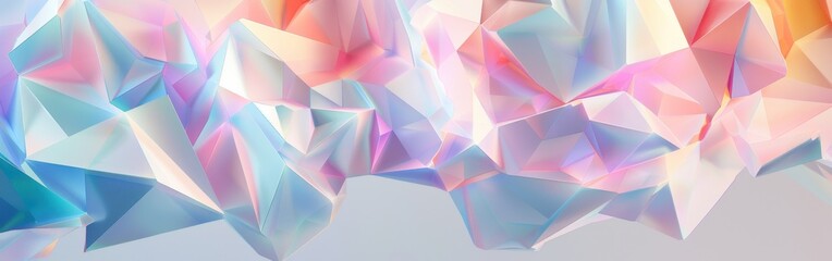 Fototapete - A close-up of abstract geometric shapes rendered in pastel colors. The shapes are overlapping and create a sense of depth and movement. The lighting is soft and warm, creating an iridescent glow on th