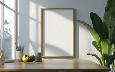 Poster - Closeup Minimalist Mockup Frame on Table in Modern Dining Room