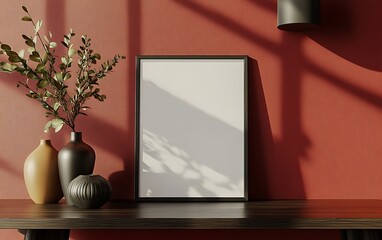 Poster - Closeup Minimalist Mockup Frame on Table in Modern Dining Room
