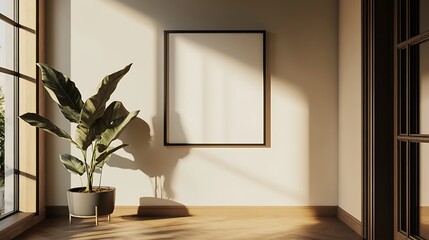 Poster - Closeup Minimalist Mockup Frame on Wall in Minimalist Hallway