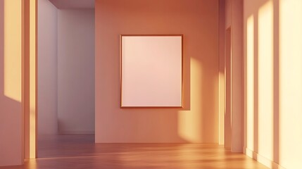 Poster - Closeup Minimalist Mockup Frame on Wall in Minimalist Hallway