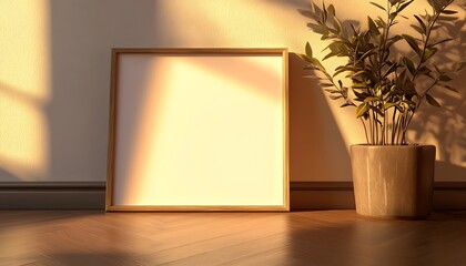 Poster - Closeup Minimalist Mockup Frame on Floor in Vintage Living Room