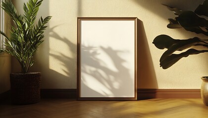 Poster - Closeup Minimalist Mockup Frame on Floor in Vintage Living Room